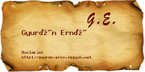 Gyurán Ernő névjegykártya